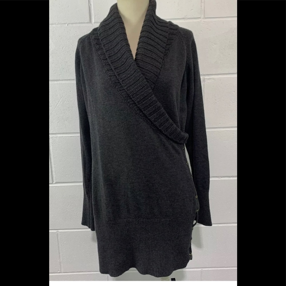 Cache Sweater Pullover Tunic size L Shawl Collar Wrap Wool blend